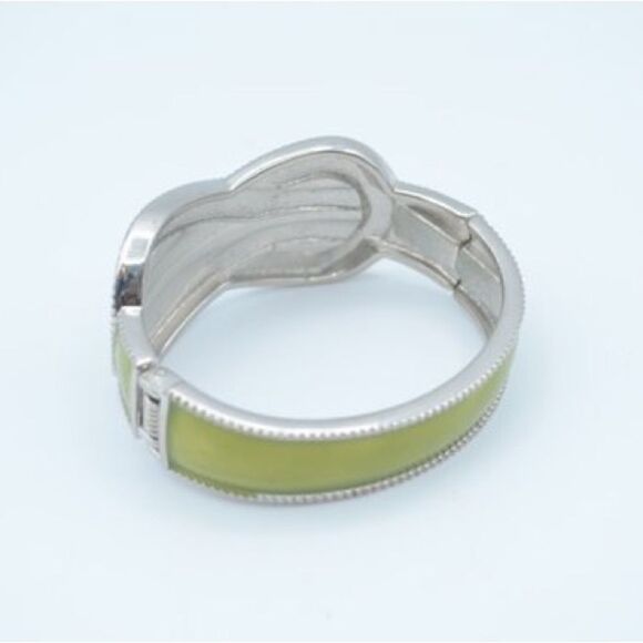 Green Enamel Hinged Cuff Bracelet With Rope Motif. - Picture 2 of 5